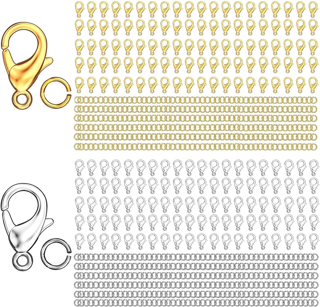 700Pcs Lobster Claw Clasps and Open Jump Rings Set, 14K Gold and Silver Necklace Clasps and Closures Lobster Parrot Trigger Clasp for Jewelry Making